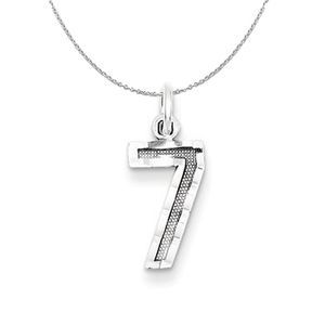 Silver, Varsity Collection, Small D/C Number 7 Necklace - 16 In